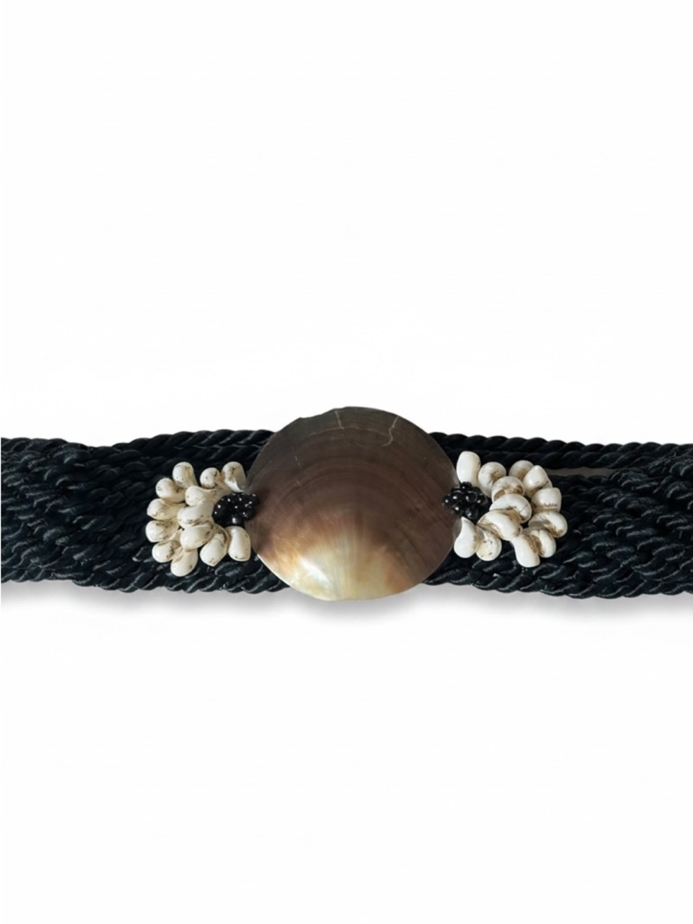 Vintage Black Rope Seashell Belt with Large Seashells Womens One Size Beach 80s
